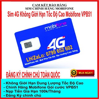 [Sim VPB51] Sim 4G Mobifone VPB51 Max Băng Thông Không Giới Hạn Dung Lượng Tốc Độ Cao