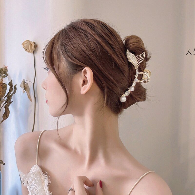 Kẹp tóc càng cua đính đá phong cách Hàn Quốc hình đuôi cá