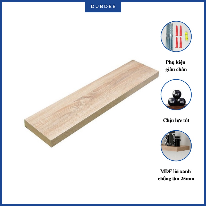 Kệ Thanh Ngang Lõi Xanh Treo Tường Giấu Chân Dubdee 80x20cm Gỗ Đặc 25mm Màu Trắng, Đen, Vân Gỗ (Phụ Kiện Đầy Đủ)