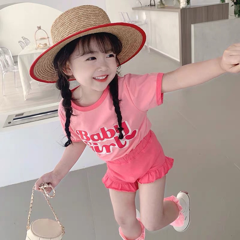 Set Áo Thun Tay Ngắn In Chữ + Quần Short Thời Trang Hè Hàn Quốc Mới 2022 Cho Bé Gái