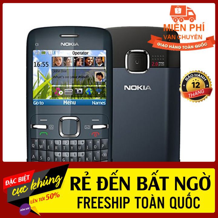 [Sốc] Điện thoại nokia cổ c3-00 giá rẻ chính hãng tặng kèm pin sạc-Bảo hành 12 tháng