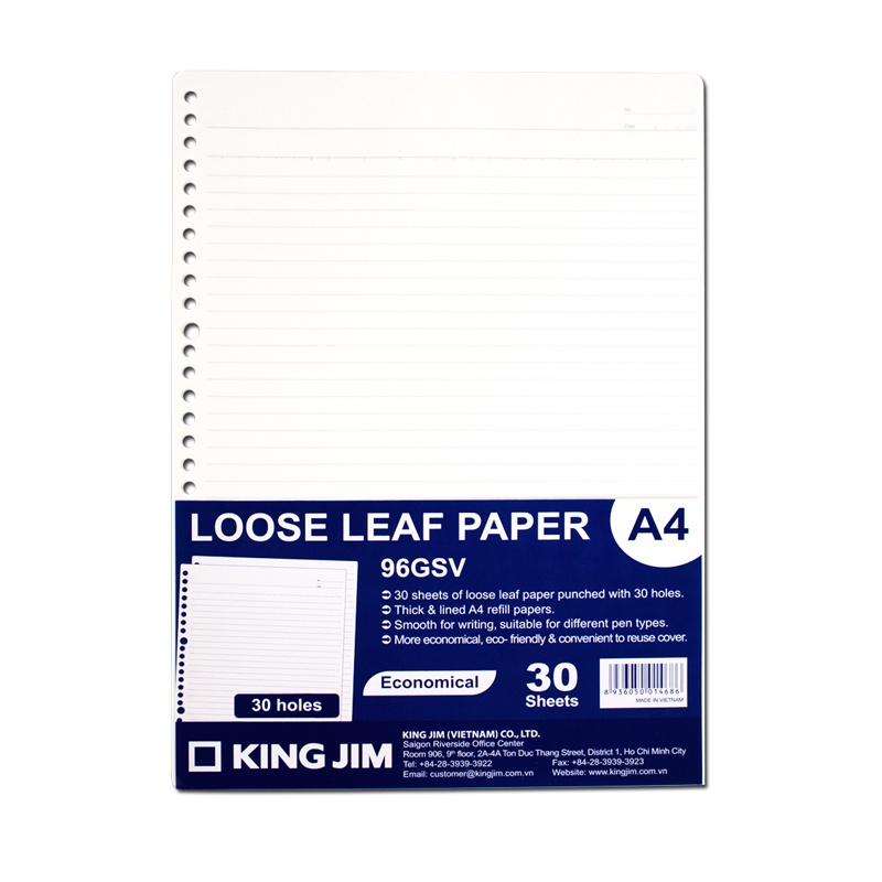 Giấy đục lỗ King Jim Tefrenu khổ A5 20 lỗ, B5 26 lỗ, A4 30 lỗ - 1 túi 30 tờ