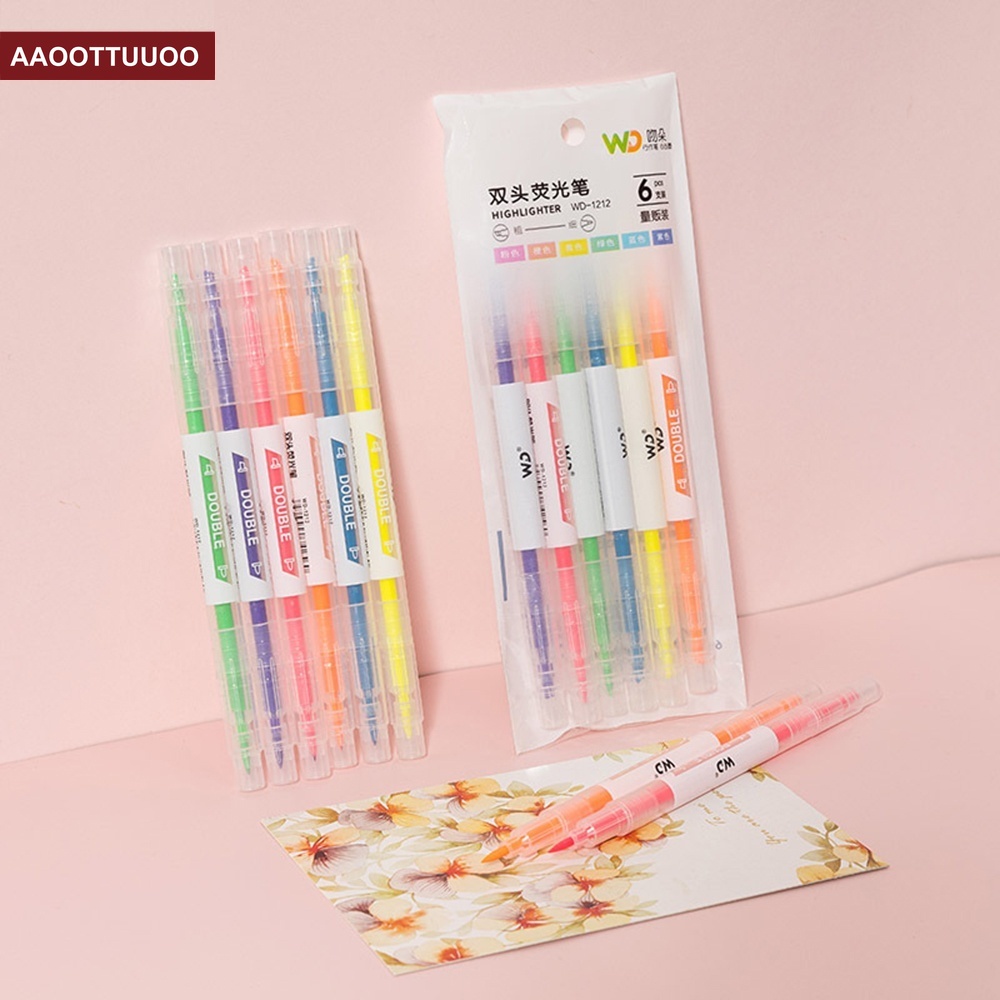 Set 6 bút dạ quang hai đầu tiện dụng cho học sinh