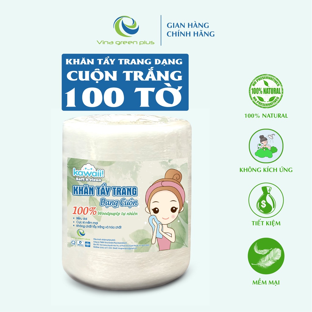 Khăn Tẩy Trang Kawaii Cuộn xanh/trắng 100 tờ khổ 10x10 - Dùng lau khô, lau ướt - khăn đắp toner