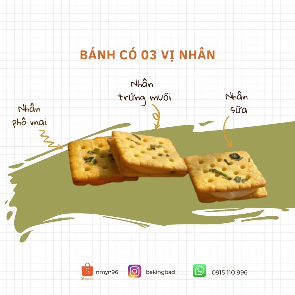 Bánh Quy Hành Kẹp Kẹo Phô Mai/Sữa/Trứng Muối Đài Loan Giòn Thơm Béo Ngậy Bánh Homemade 500gr