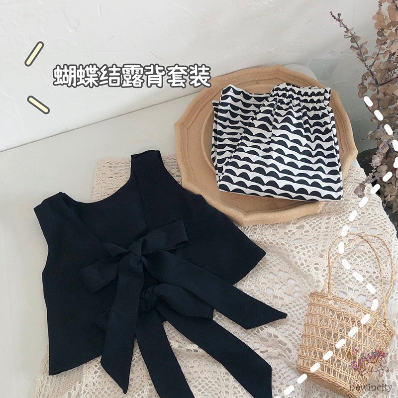 Bộ Áo Không Tay Cổ Tròn + Quần Dài Phong Cách Hàn Quốc Tinh Nghịch Cho Bé Gái