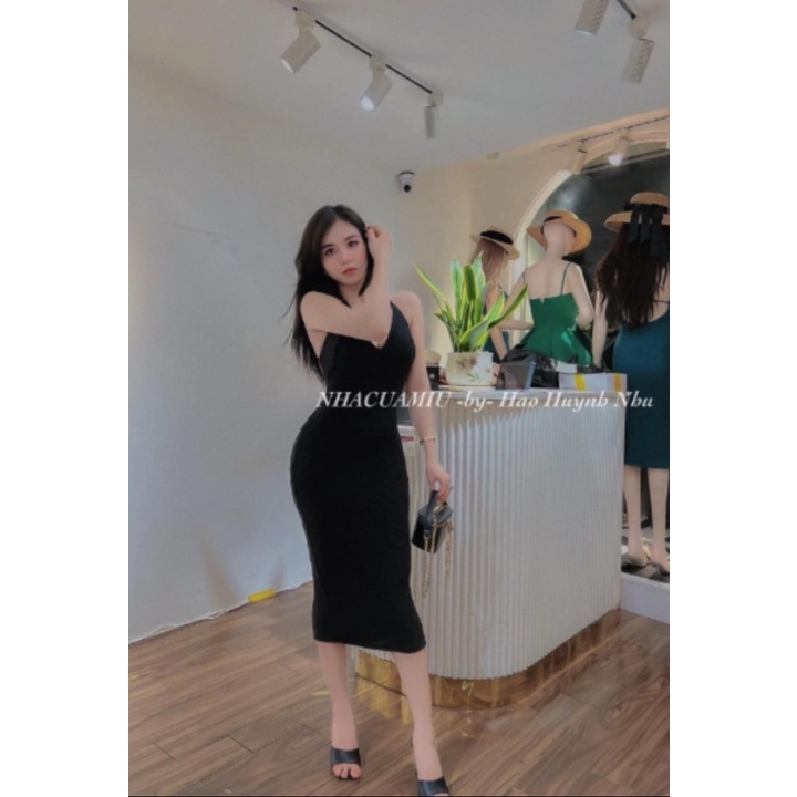 Đầm ôm body hở lưng phối dây chất vải Xốp dày dặn xịn sò cam kết hàng y hình