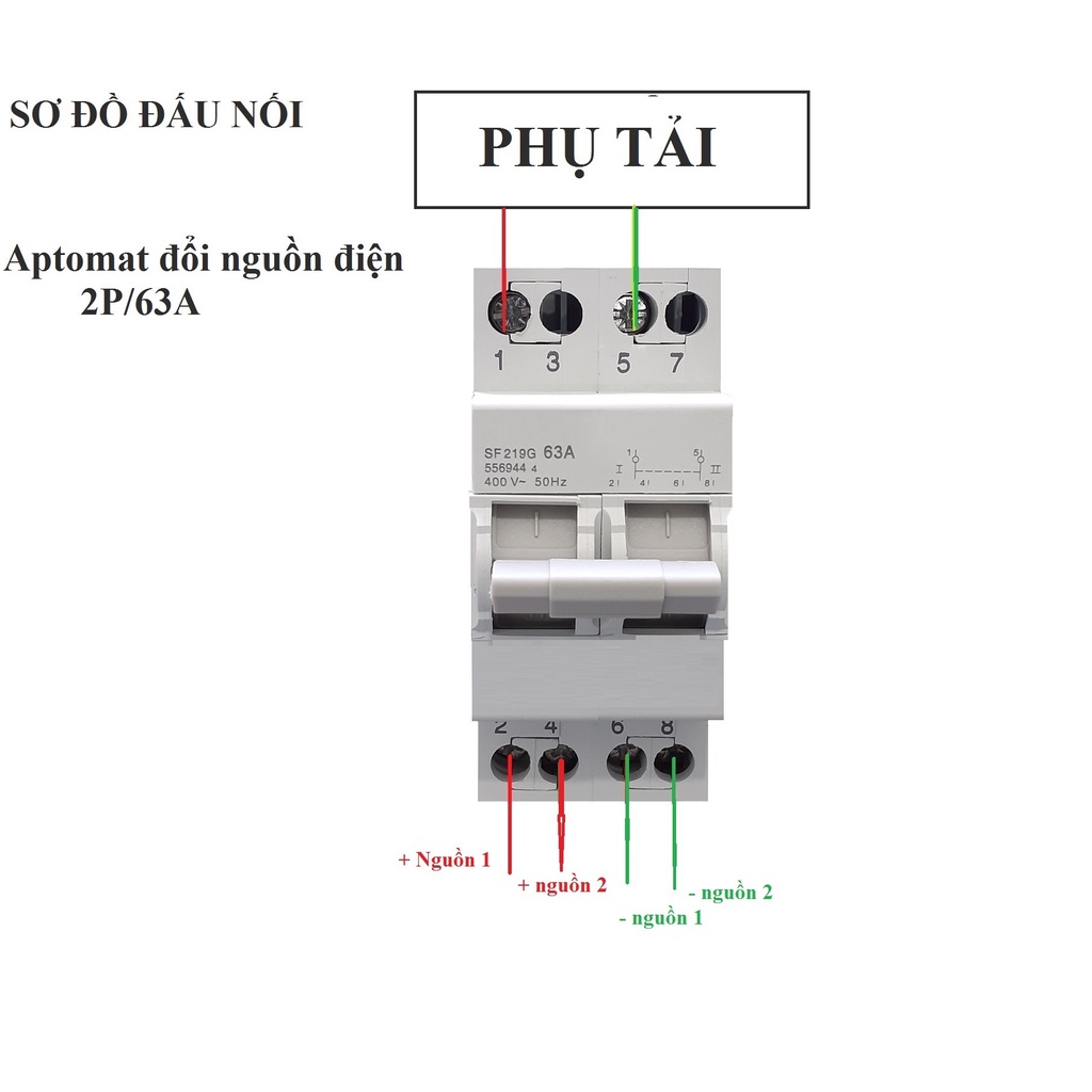 Át Chuyển Đổi 2 Nguồn Điện Dạng Aptomat SOPOKA  2P 63A (CS21-63A) Dùng Thay Cầu Dao Đảo Chiều Dạng Cổ Điển