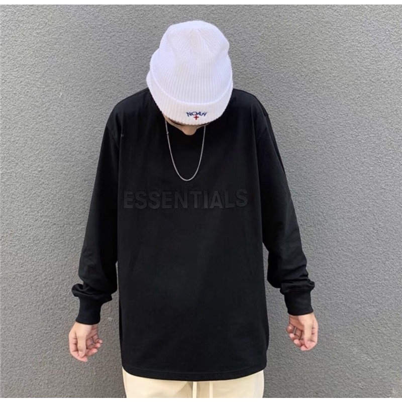 Áo thun tay dài ESSENTIALS unisex form rộng 100% cotton thấm hút mồ hôi