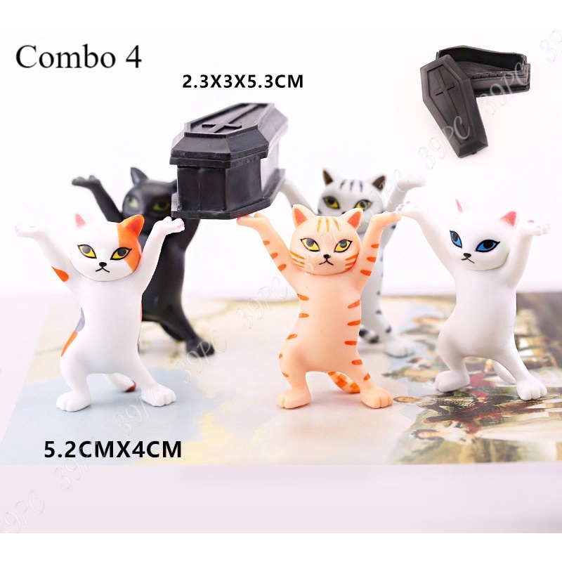 Full Bộ Mô Hình Mèo Nhảy Múa, Mèo Khiêng Quan Tài, Mèo Đi Bộ, Mèo Ngồi Xổm, Mèo Khẩu Trang Cực Xinh Xắn Cute