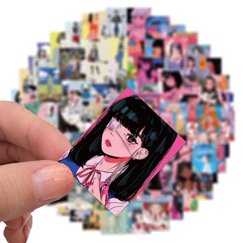 Bộ 100/50/25/10 miếng dán trang trí xe hơi / laptop / điện thoại hình cô gái hoạt hình màu hồng vui nhộn
