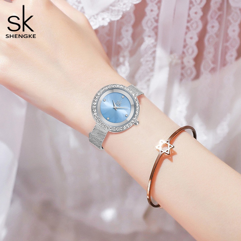 Đồng hồ Shengke bằng thép không gỉ mặt đính đá pha lê thời trang