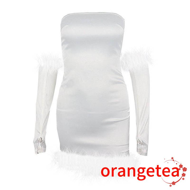 Set Đầm Trắng Sát Nách Phối Lông + Áo Tay Dài Thời Trang Cho Nữ