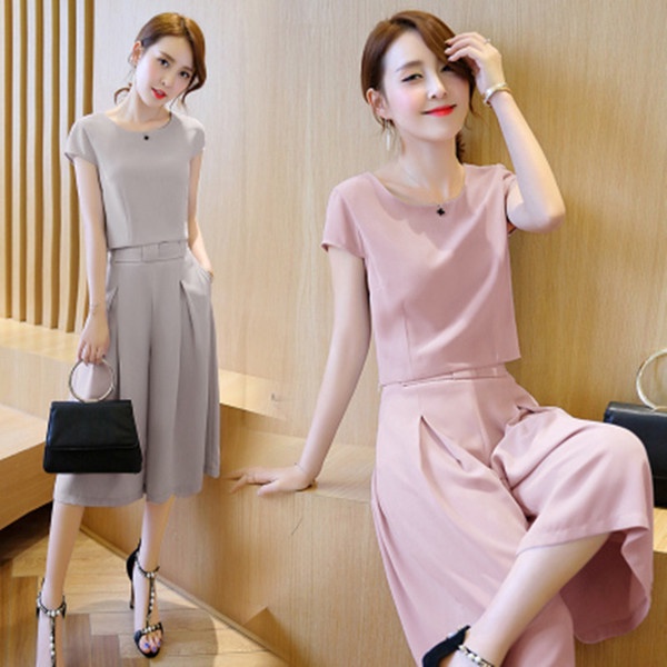 Set Áo Thun Ngắn Tay Plus Size + Quần Ống Rộng Thời Trang Mùa Hè 200 Dành Cho Nữ