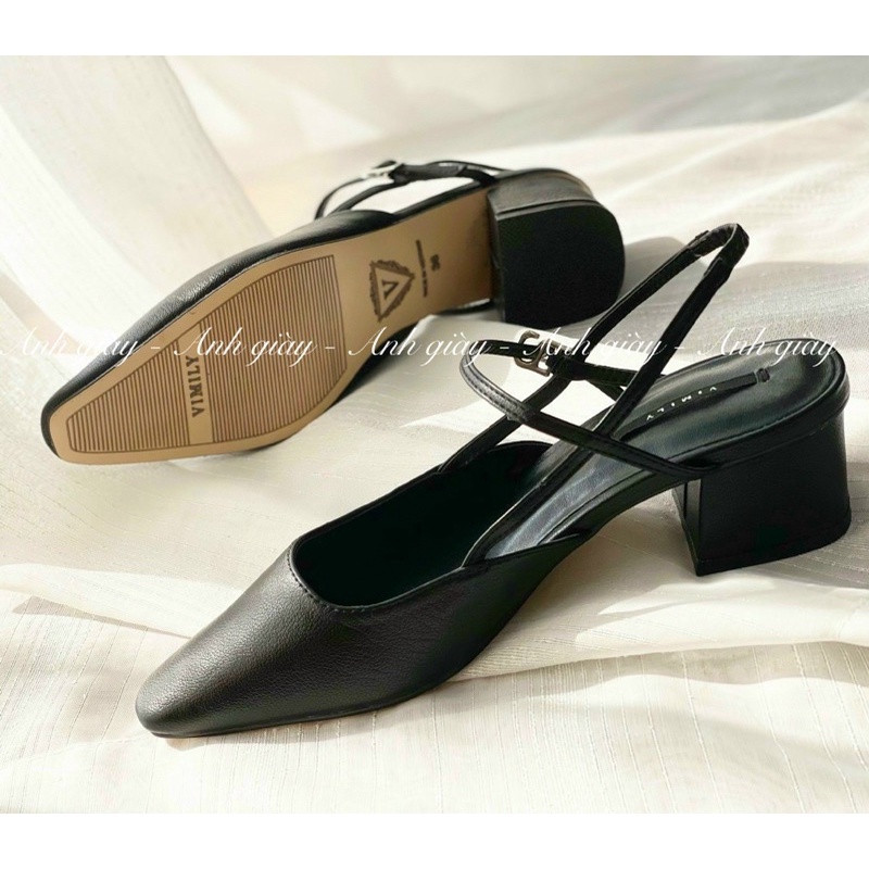 CG56 - Giày cao gót bít mũi hở gót mũi vuông da lì gói vuông 4p VNXK chắc chắn phù hợp đi làm, đi chơi, du lich