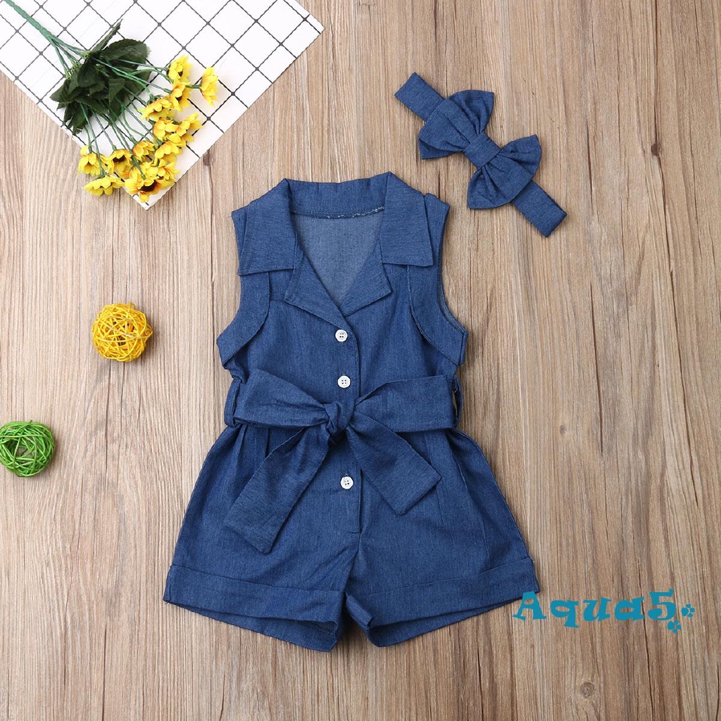 ✿ℛUS STOCK Toddler Kids Baby Girl Denim Romper Jumpsuit 2PCS Outfit Clothes Summer