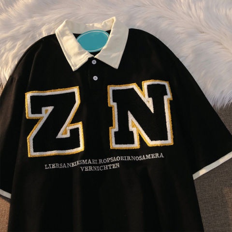 Áo Thun Ngắn Tay Thêu Chữ Phong Cách Vintage Cho Nữ