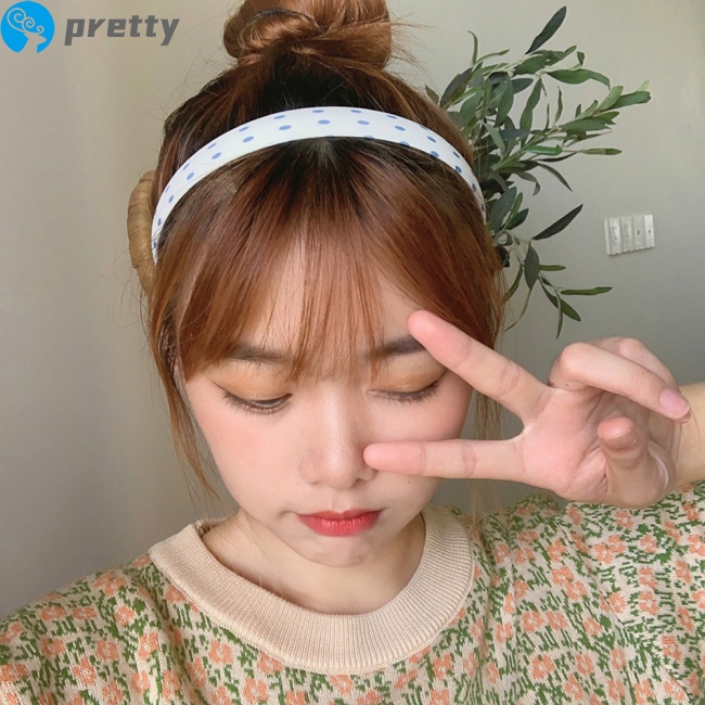 Băng đô cài tóc vải họa tiết hoa/ chấm bi/ kẻ sọc tông màu xanh dương phong cách retro dễ phối đồ xinh xắn