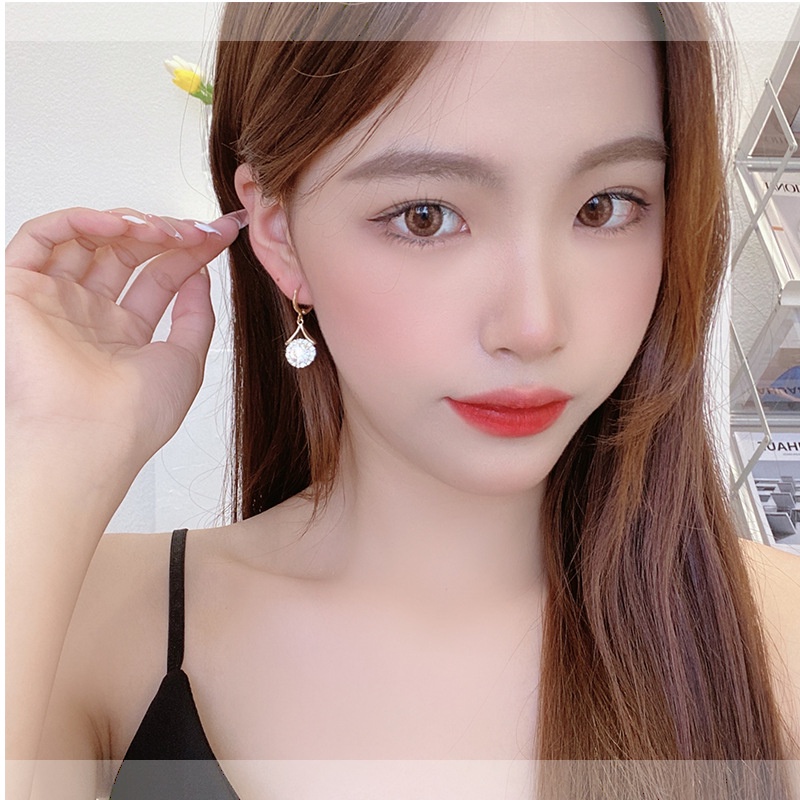 Bông Tai Hình Giọt Nước Đính Đá Phong Cách Hàn Quốc Thanh Lịch