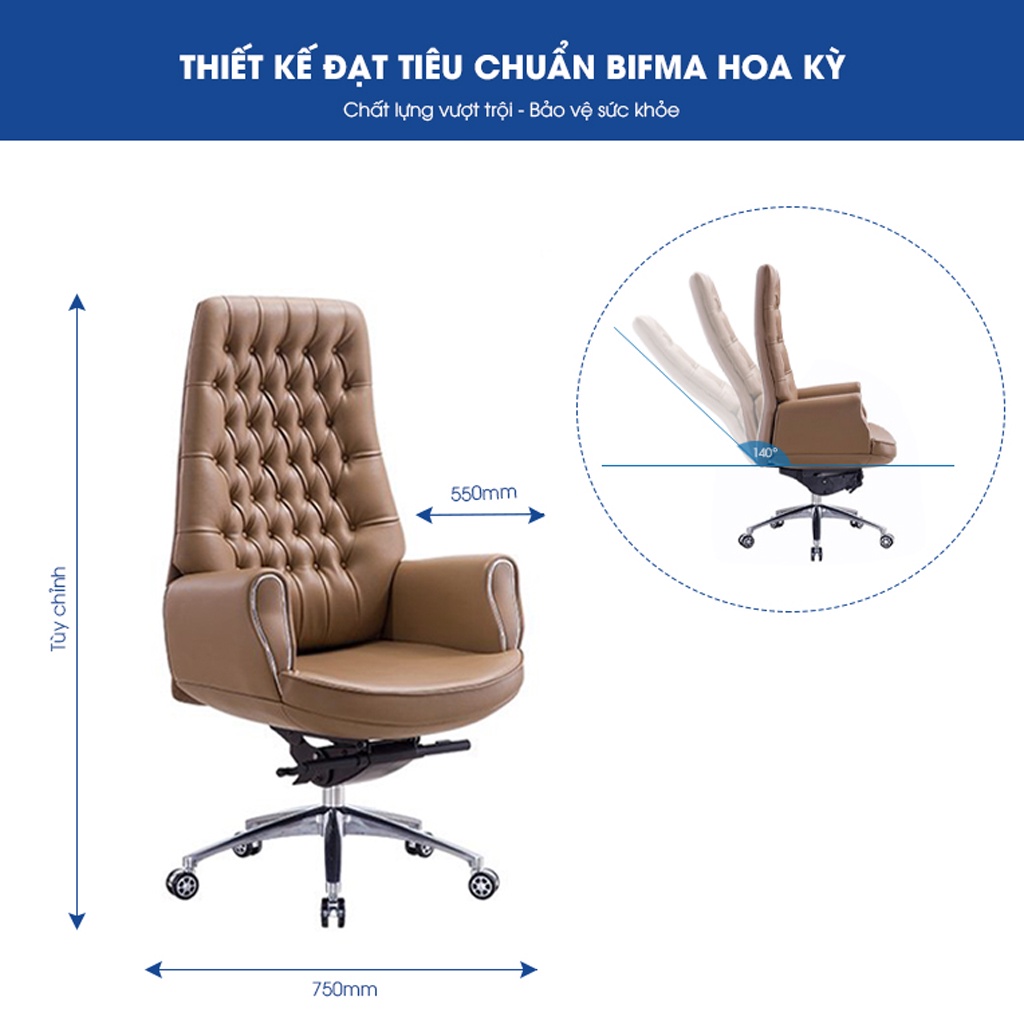 Ghế lãnh đạo GOVI Passo NF01-TV Da bò Italy nhập khẩu