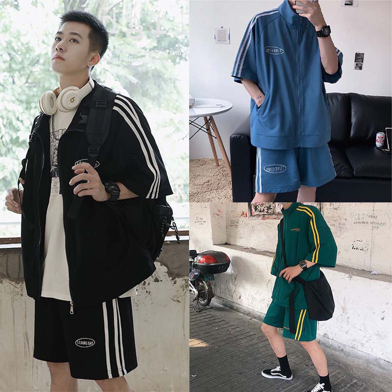 Set quần áo thể thao nam nữ tay lỡ mùa hè cá tính ulzzang unisex 3 sọc