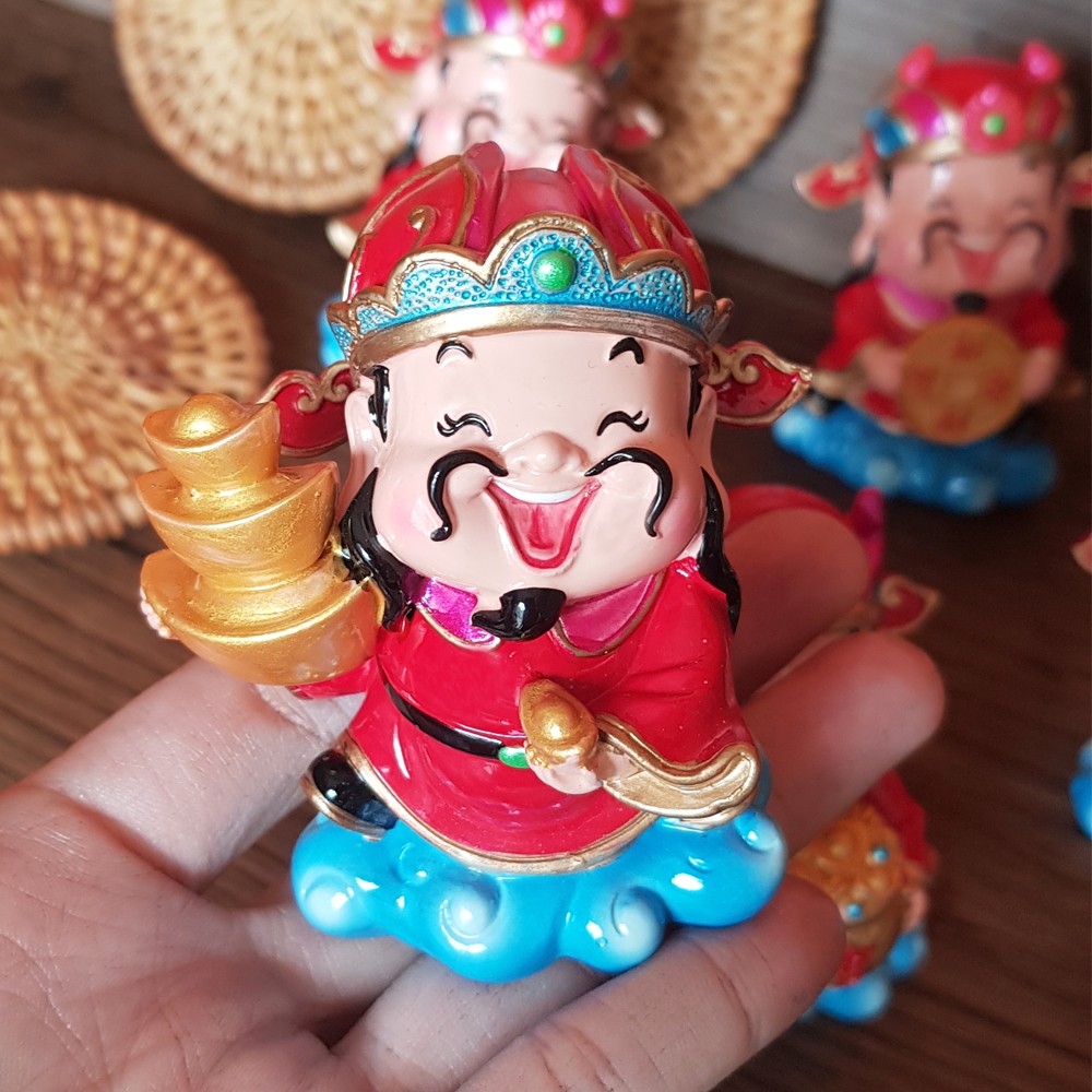 Bộ 05 tượng chibi Thần Tài 7.5cm kèm đế ngang 5 ô