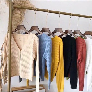 Áo len cardigan cổ tim tay dài