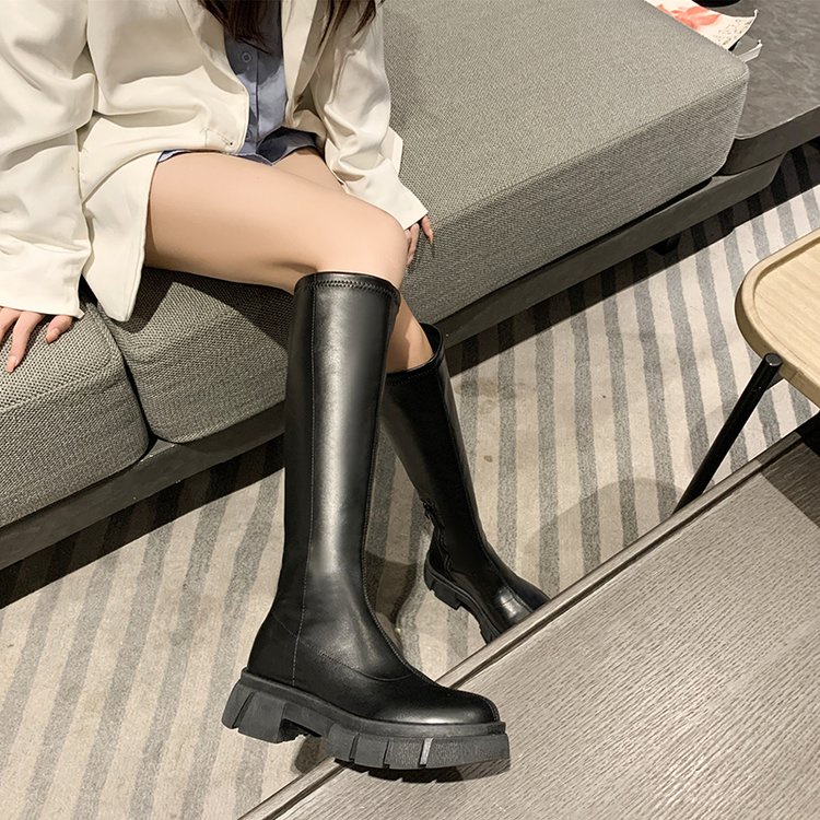 Giày bốt dành cho nữ cổ cao mũi tròn phối khóa kéo thời trang | BigBuy360 - bigbuy360.vn