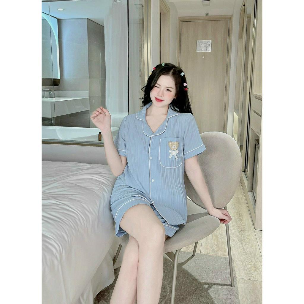 Bộ Ngủ Nữ Pyjama Cộc Mặc Nhà Lụa Gân Tăm P2H BN03