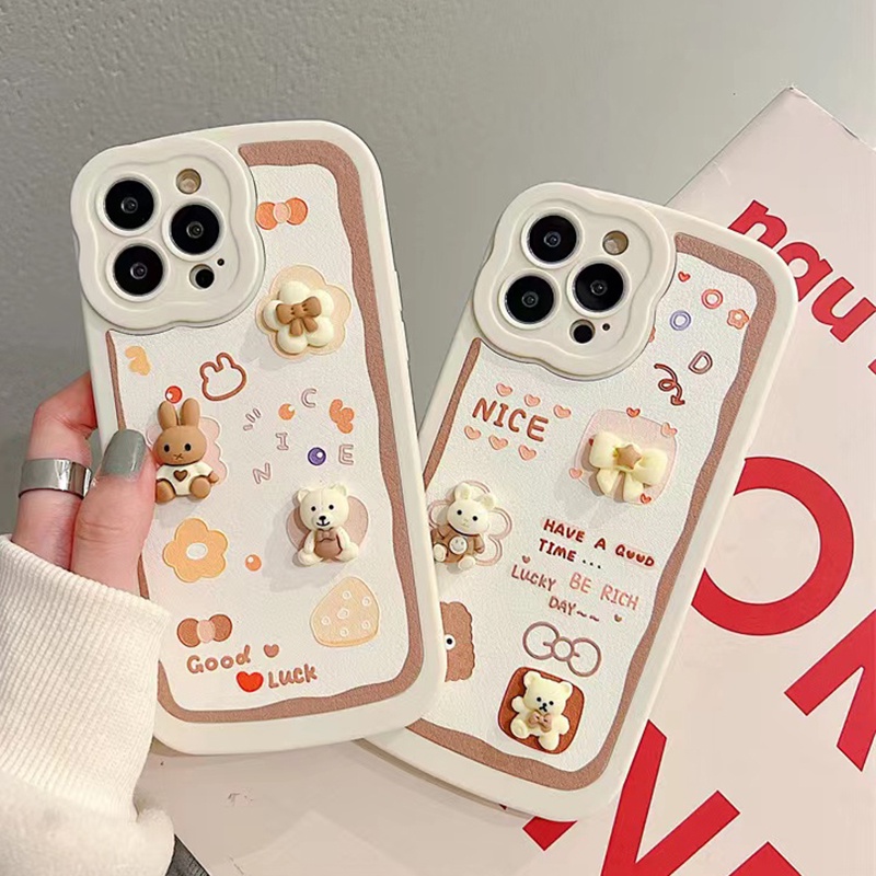 Ốp Điện Thoại Silicon Dẻo In Hình Gấu Thỏ Hoa Cho iPhone13 12 11MAX IX XS Max XR i7 8Plus