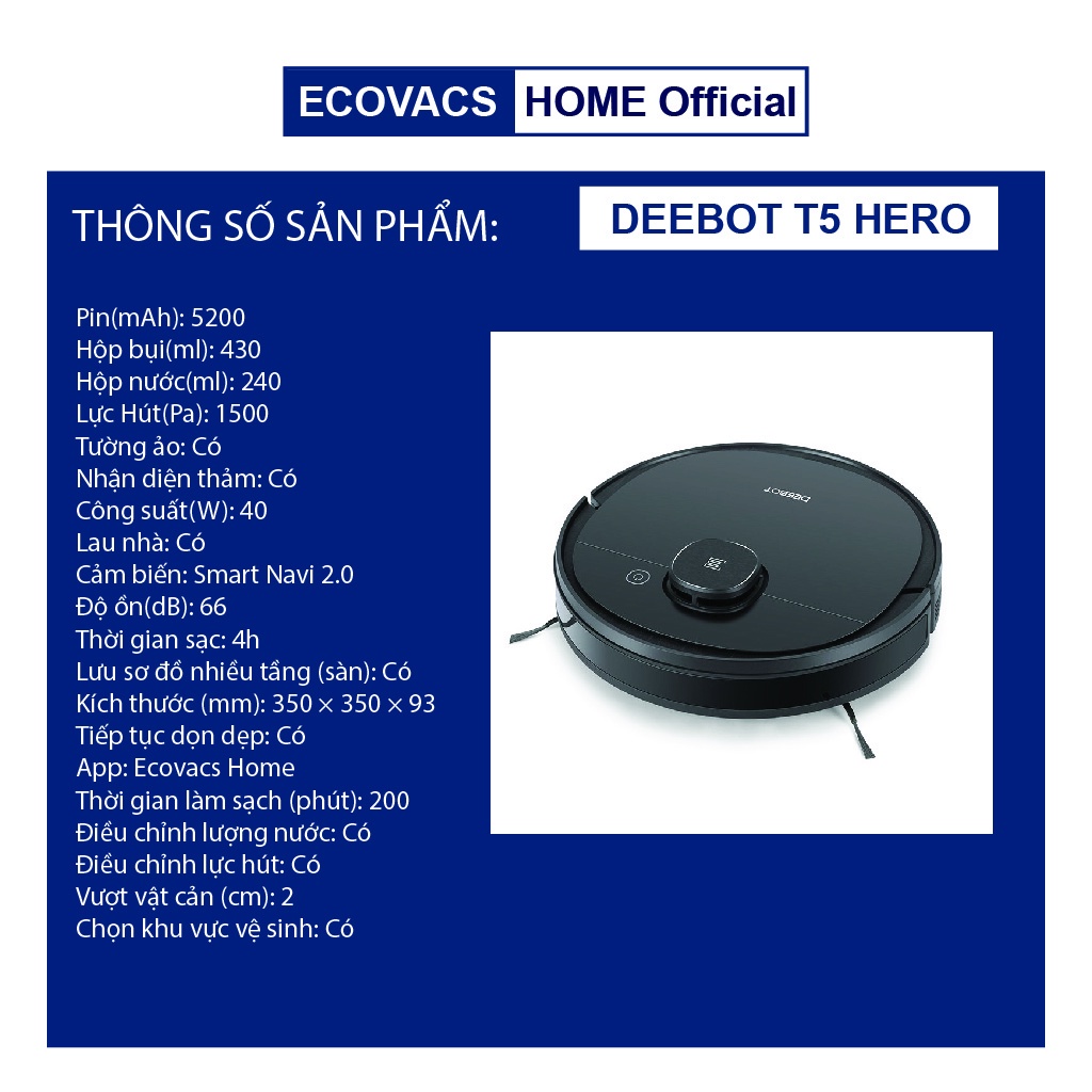 ✅ Robot Hút Bụi Lau Nhà Ecovacs Deebot T5 Hero chính hãng- Robot Hút Bụi Thông Minh