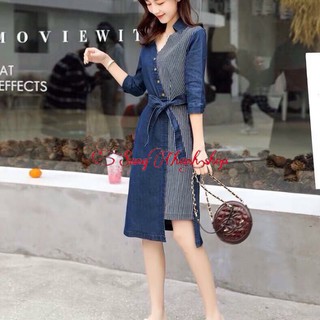 Đầm jean phối sọc cá tính tự tin xuống phố