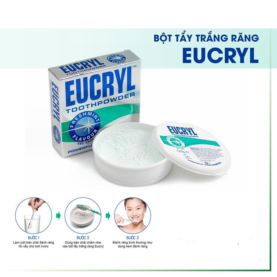 Bột tẩy trắng răng cấp tốc EUCRYL Anh Quốc 50g