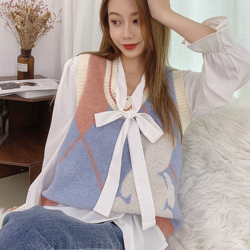 SUXI Áo sweater không tay cổ chữ v thiết kế mới thời trang theo phong cách hàn quốc cho nữ