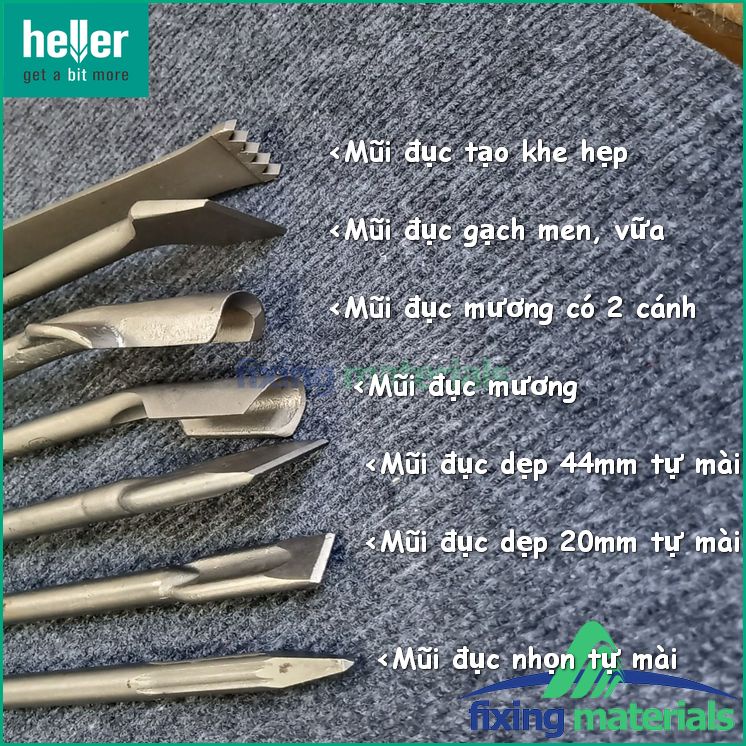 Mũi đục bê tông Heller chuôi gài SDS Plus