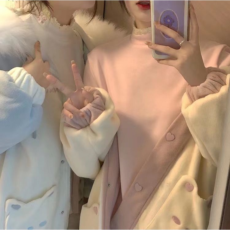 Áo nhung tay dài thêu hình thỏ dễ thương cho nữ