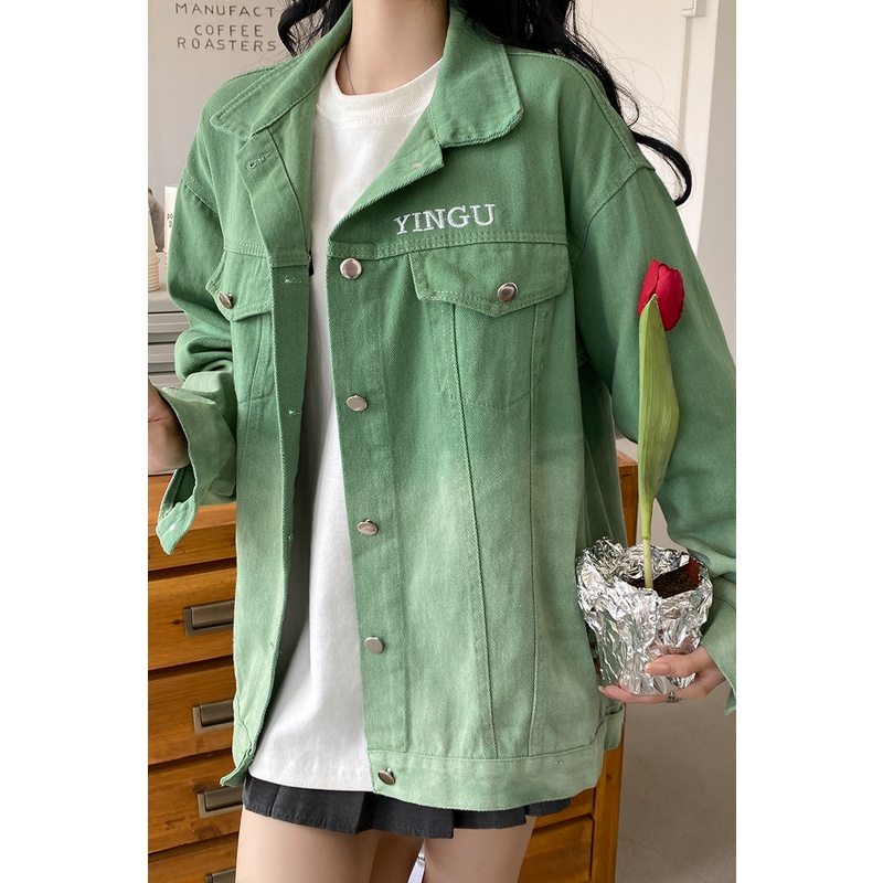 Áo Khoác denim Dáng Rộng Màu gradient Thời Trang Mùa Thu Mới Cho Nữ