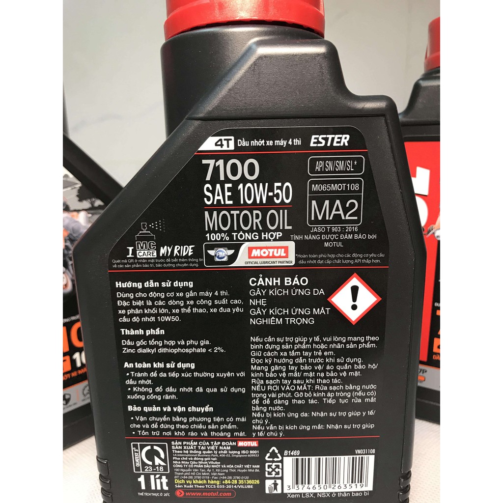 Nhớt Xe Phân Khối Lớn Motul 7100 10W50 100% Tổng Hợp