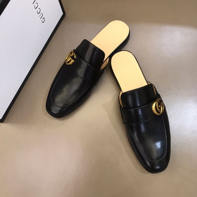 Giày lười da thật cho nam mũi tròn cực êm logo GG Gucci GC
