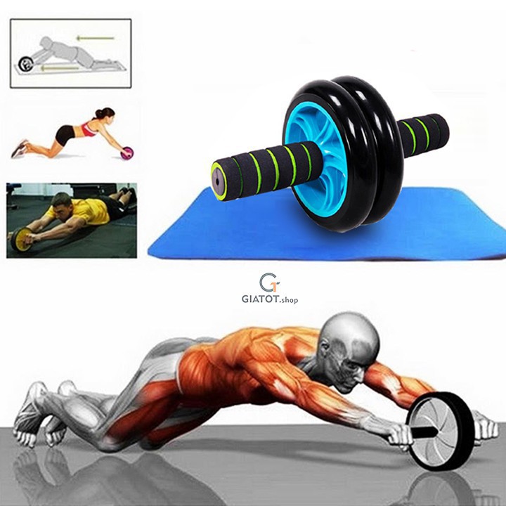 Con Lăn Tập Bụng 2 Bánh, Con Lăn Tập Gym AB Tại Nhà TẶNG Thảm Lót Gối