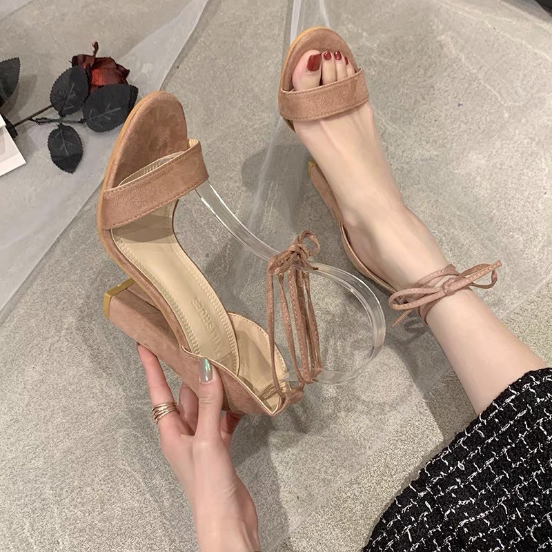 (HÀNG CÓ SẴN) Sandal cao gót 10cm da lộn buộc dây 35-43