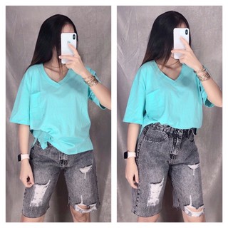 ÁO THUN CỔ TIM XẺ TÀ COTTON GIẤY