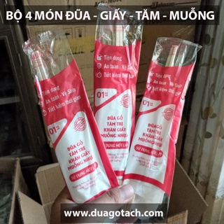 50 Bộ thìa đũa 4 trong 1 bao gồm túi đựng, muỗng nhựa PP, đũa gỗ tách và tăm tre và giấy dùng để mang đi