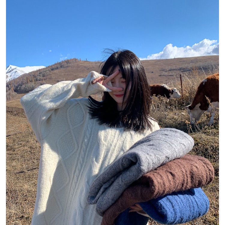 Áo len cổ chữ v dáng rộng thời trang thu đông