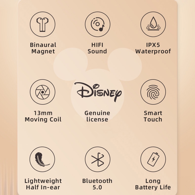 Tai nghe bluetooth Disney Q1 không dây âm thanh nổi rõ ràng chống nước IPX5 giảm tiếng ồn thời lượng pin siêu dài