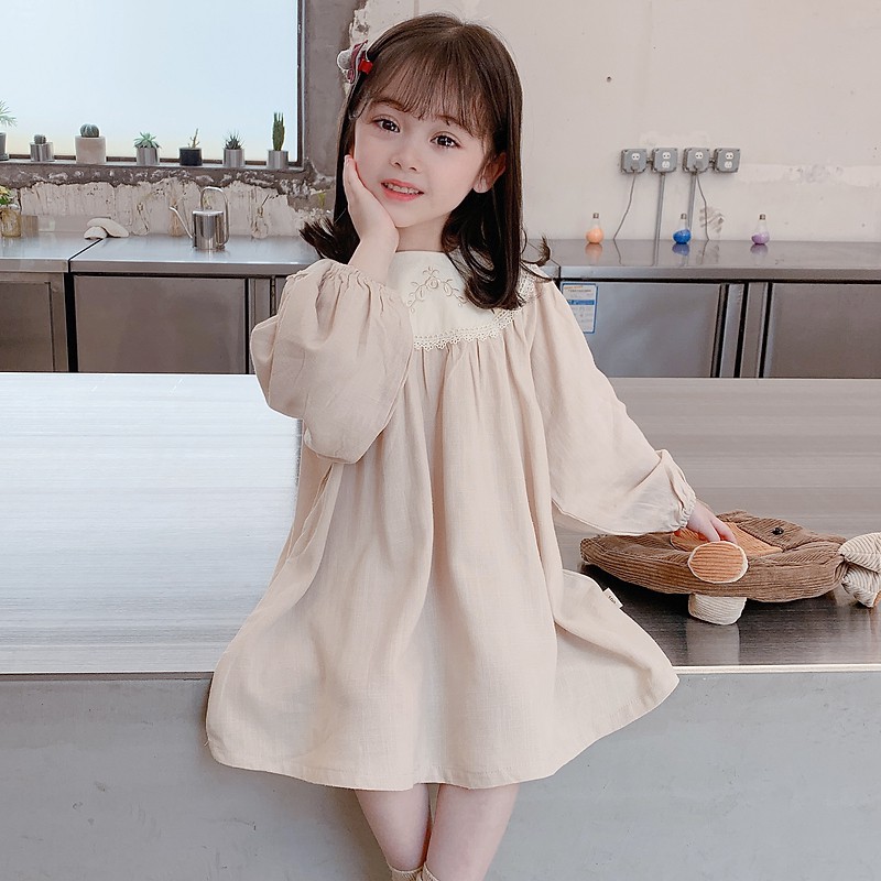 Đầm Cotton phong cách retro thời trang dễ thương cho bé gái