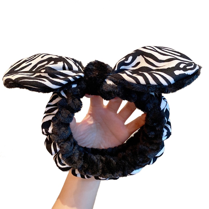 Băng Đô Nơ Lớn Bằng Vải Lông Cừu Mềm Co Giãn Chống Trượt In Họa Tiết Da Báo