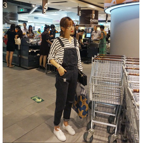 Yếm Jean Rách Gối Màu Đen | BigBuy360 - bigbuy360.vn