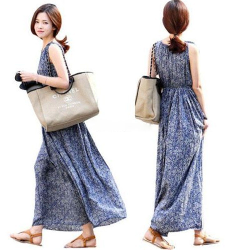 Đầm dài không tay họa tiết hoa kiểu dáng cổ điển cho nữ
