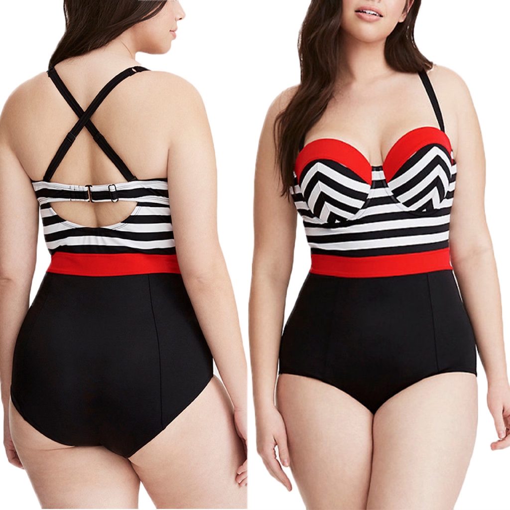 Bikini nâng ngực họa tiết kẻ sọc kích thước lớn